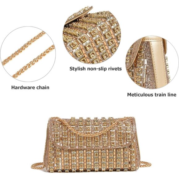 Rhinestone Clutch for Women's Sparkly Shoulder Bag for Evening & Party -Gold - Picture 7 of 8